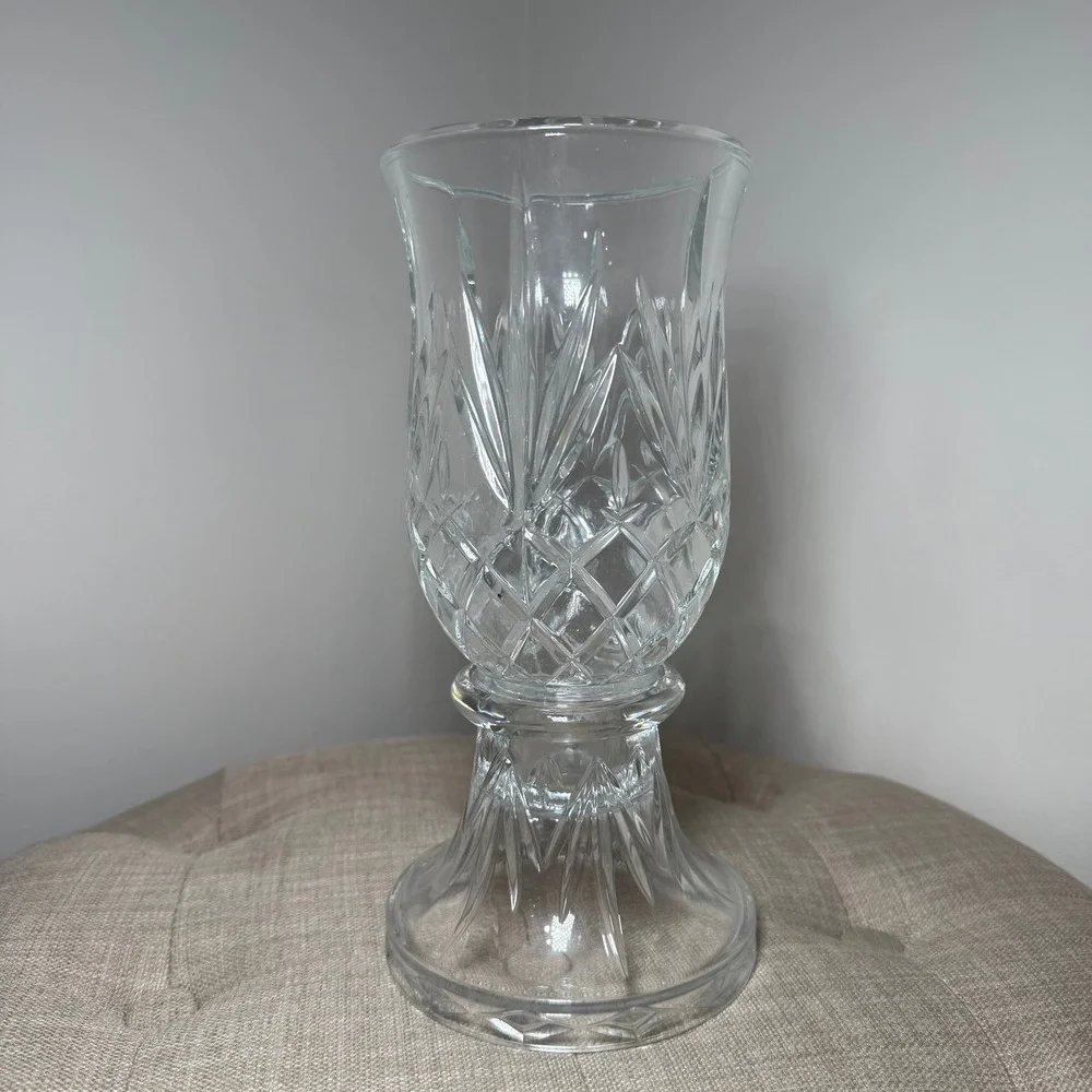Vintage Cut Glass Hurricane Candle Holder 2pc Pedestal Wexford Style Crystal